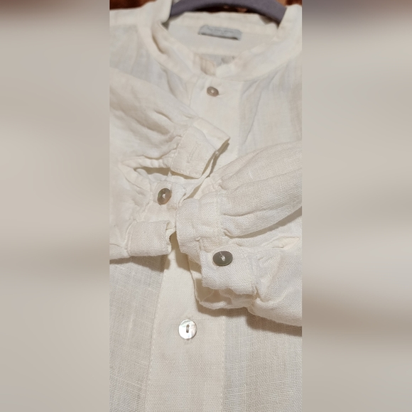 Fog Linen Work shirt dress. One size. Side pockets. 100% Lithuanian linen. - Picture 2 of 4